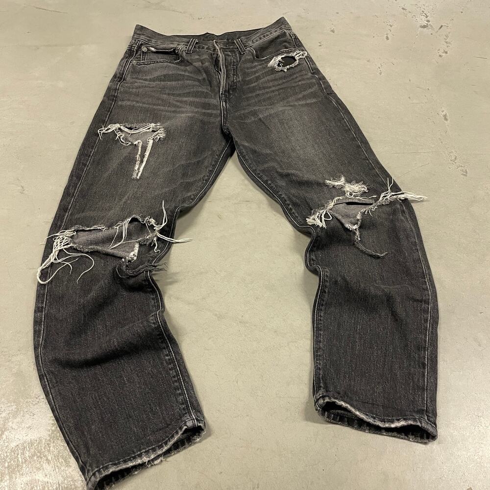 y2k black ripped american eagle baggy jeans 28x27